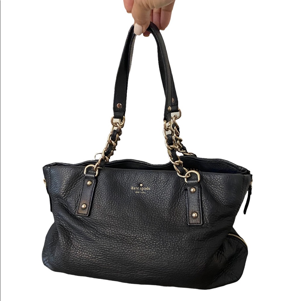 kate spade Black Leather Shoulder Bag with Gold Chain Accents